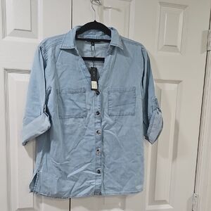 Casual Denim Blue Button-Down Shirt